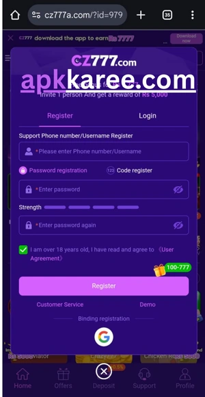 Register and Login of Cz777 Game