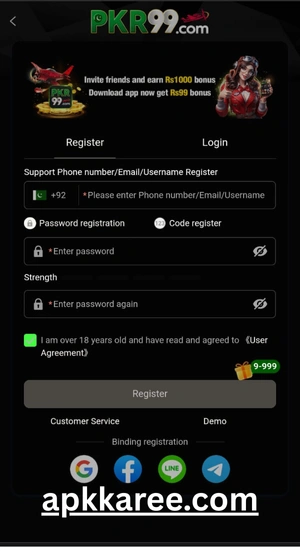 Pkr99 registration page for new users