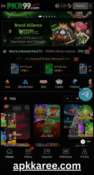 Pkr99 app home screen displaying available games