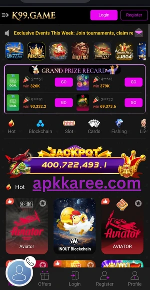 K99 app home screen displaying available games